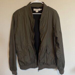 H&M LOGG Bomber Jacket Men's Lg Dark Green Full Zip Arm & Button Pockets Lined